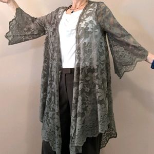 Olive green lace kimono wrap